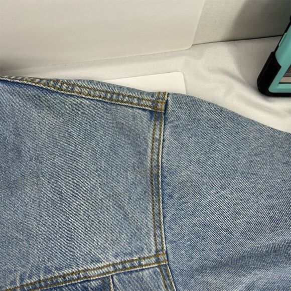 Vintage Hard Rock Cafe Orlando Unisex XL Blue Denim Bomber Jacket Music Flawed - Picture 8 of 16